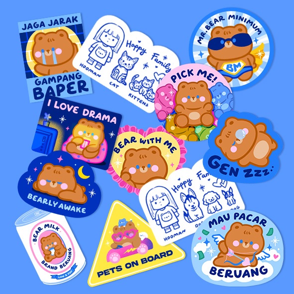 

BEAR STICKERS (WATERPROOF) - sticker die cut beruang lucu
