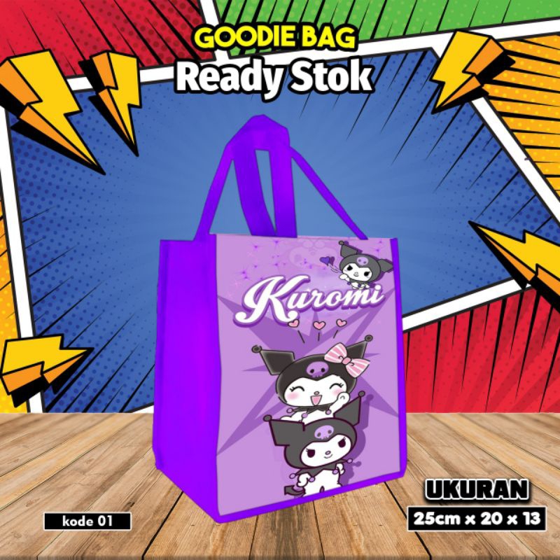 

{LANCAR 10Pcs} tas kantong makanan snacks/goodie bag karakter KUROMI katalog 01/tas ultah/kantong