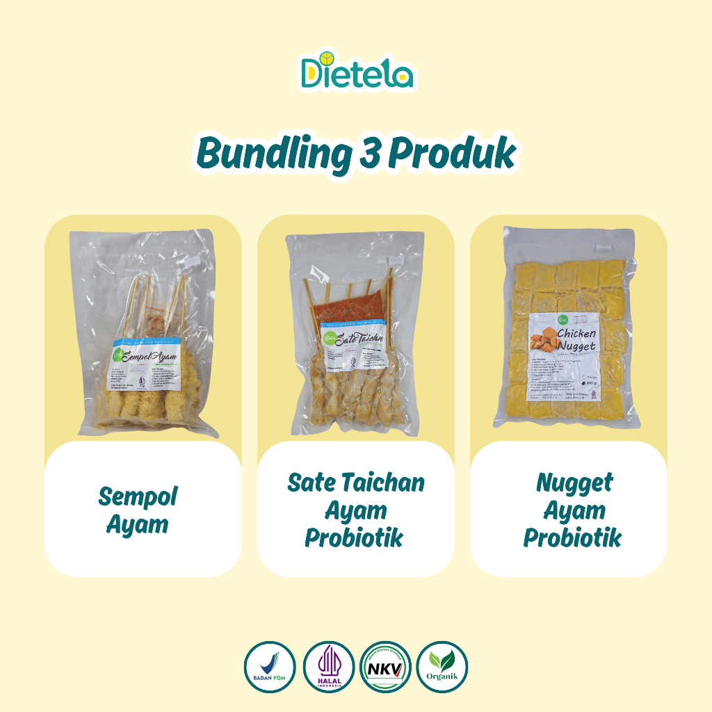 

Paket 3 Sempol Ayam + Sate Taichan + Nugget Ayam Siap Masak - Tinggi Protein & Ayam Probiotik & Rendah Lemak