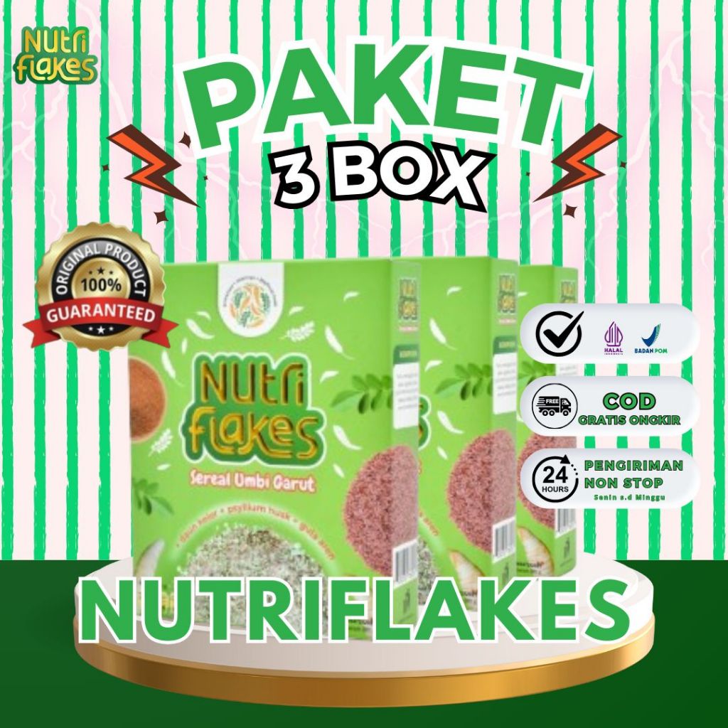 

PAKET 3 BOX NUTRIFLAKES ORIGINAL SEREAL UMBI GARUT SOLUSI UNTUK MENGATASI PERMASALAHAN PADA LAMBUNG