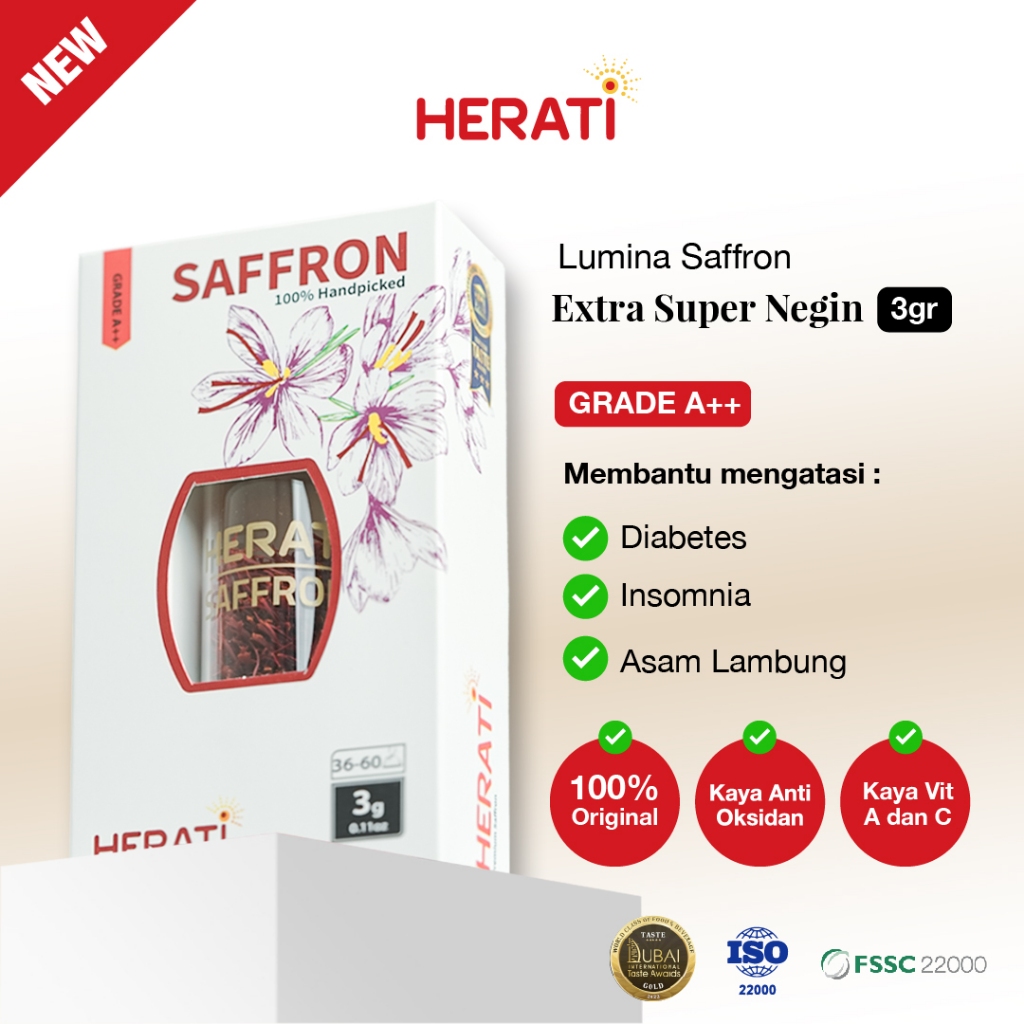 

Herati Saffron Afghanistan I Lumina Saffron Extra Super Negin 3 gr Bunga Safron Grade A++ Premium Original