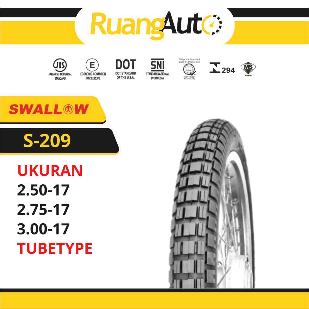 BAN MOTOR SWALLOW S-209 TRAIL RING 17 UKURAN | 250 | 275 | 300 | TUBETYPE NON TUBLES
