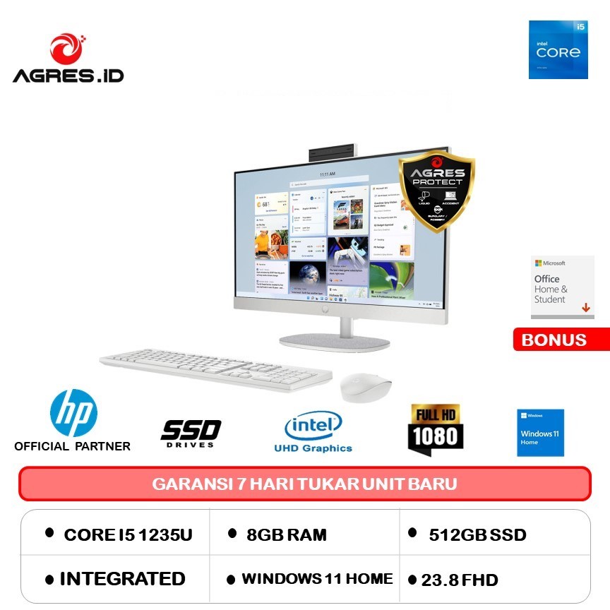 HP AIO 24 I5 1235 8GB 1TB W11PRO+OHS 23.8FHD WHT -CB1999D