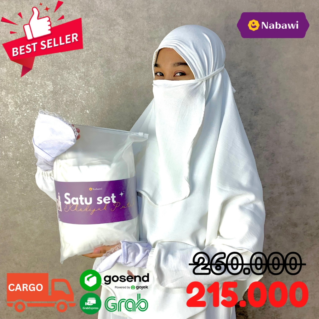Set Gamis Khadijah Warna Hitam dan Putih Jubah Wanita Perlengkapan Haji dan Umroh