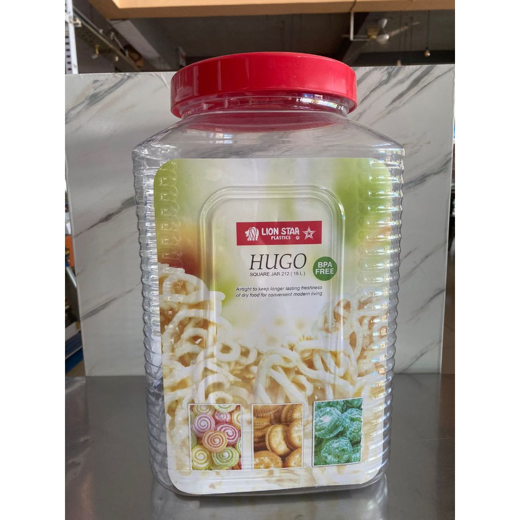 LION STAR HUGO SQUARE JAR 15 LTR  / TOPLES KERUPUK / TOPLES LION STAR