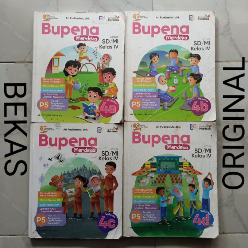 ( BEKAS ) ( ORIGINAL ) BUKU BUPENA VOLUME 4A 4B 4C 4D KELAS 4 IV SD MI PENERBIT ERLANGGA KURIKULUM M