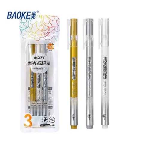

3 Pcs / 1 Set Pulpen Highlighter / Pulpen Gel 1.0 mm PC3538 By Baoke