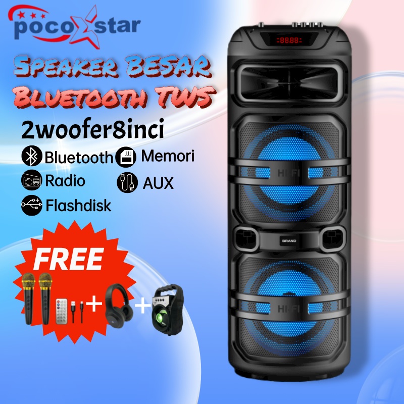 POCOSTAR 8inci Speaker Bluetooth Karaoke Protable Super Bass Wireless Musik Box Full Bass Salon 8829