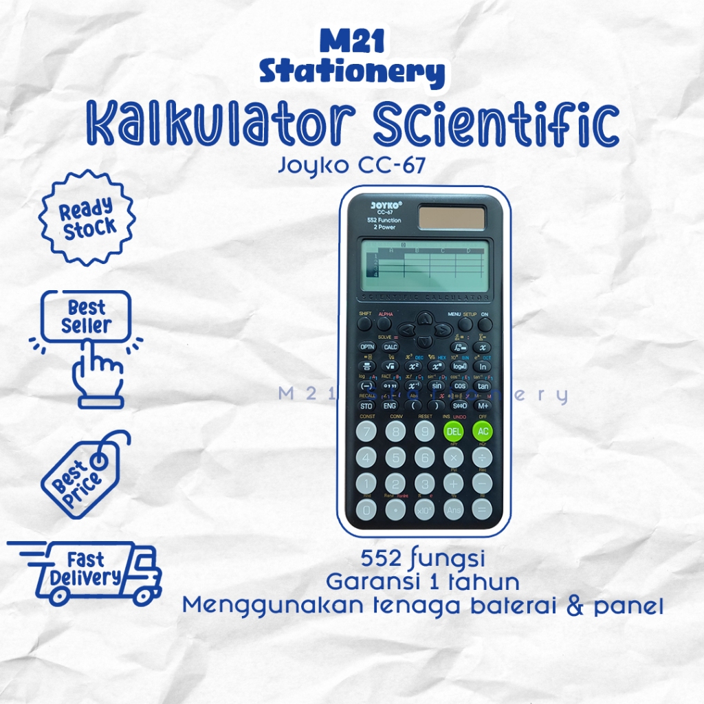 

KALKULATOR SCIENTIFIC JOYKO CC-67 / CALCULATOR CC67 ILMIAH ESTETIK KALKULATOR SCIENTIFIC JOYKO PASTEL LUCU TERMURAH KALKULATOR SCIENTIFIC MURAH ALAT TULIS SEKOLAH KANTOR ATK KULIAH KAMPUS / M21 STATONERY JOGJA