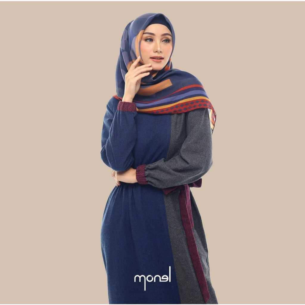 New COLOR BLOCK WOLLY DRESS_BAJU MONEL_DRESS_BAJU MUSLIM_FASHION MUSLIM_BAJU KEKINIAN