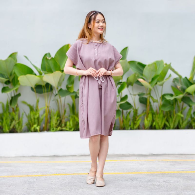 Yoenik Apparel Yoojin Midi Dress (Free Belt) - Dress Wanita – Midi Dress – Dress Tangan Pendek - Tun