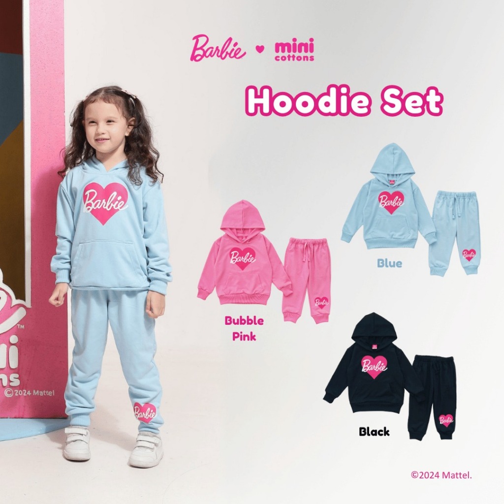 Barbie x Minicottons Setelan Hoodie Set Anak Perempuan 2-12 Tahun