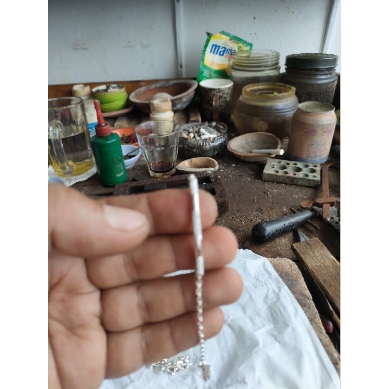 Gelang batang tengah rantai Nori perak murni