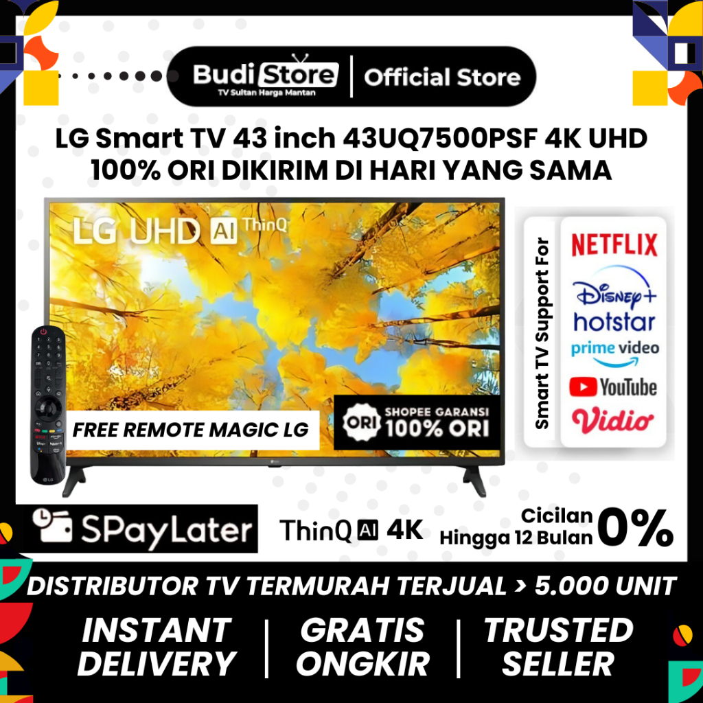 LED TV LG 43UQ7500PSF SMART TV UHD 4K 43 INCH 43UQ7500 43UQ75 100% ORIGINAL - BUDI STORE OFFICIAL