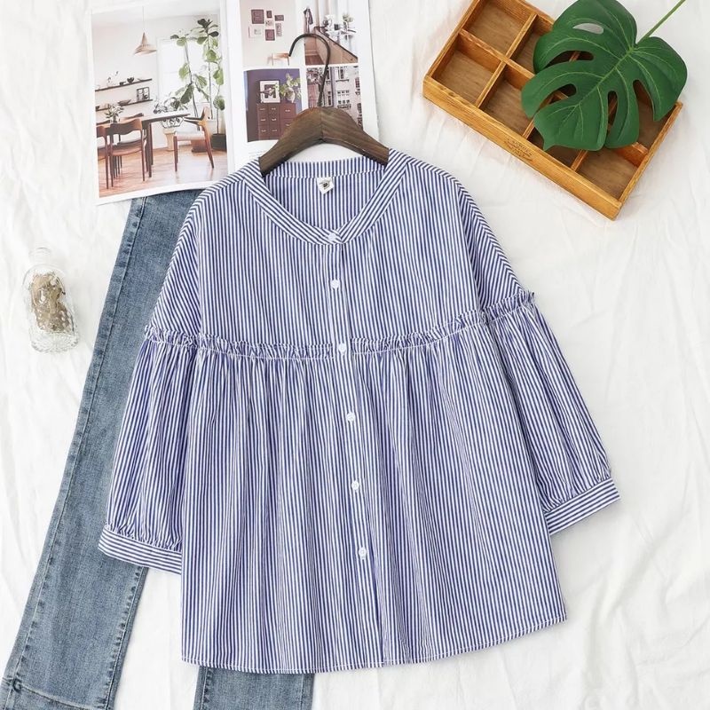 Atasan anak perempuan Kemeja blouse anak perempuan  umur 7-14 tahun Kemeja salur anak cewek