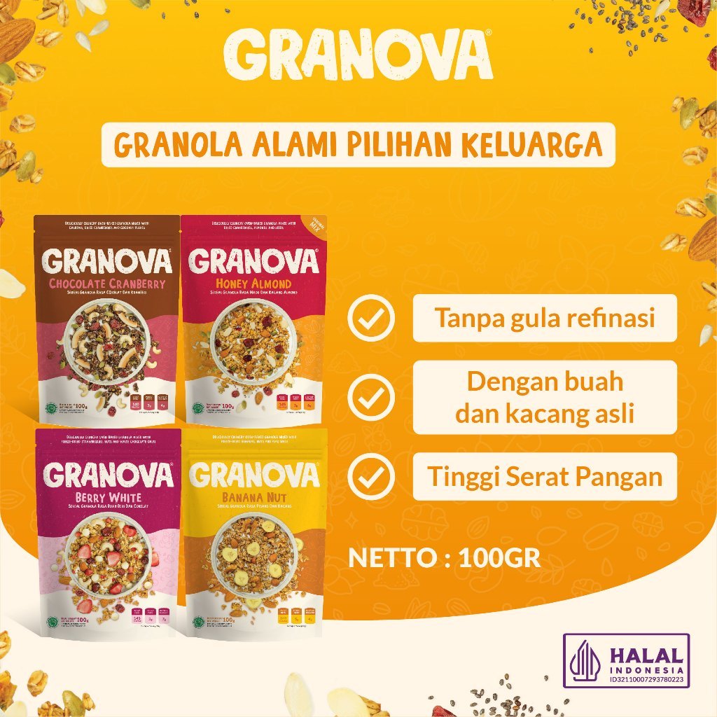 

Granova Granola Sereal Honey Almond Choco Cranberry Banana 100g