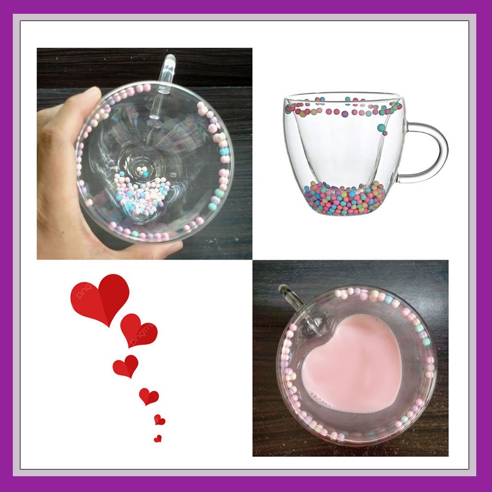 Gelas Kaca Bentuk Love Hati Cangkir Cafe Double Wall Tahan Panas