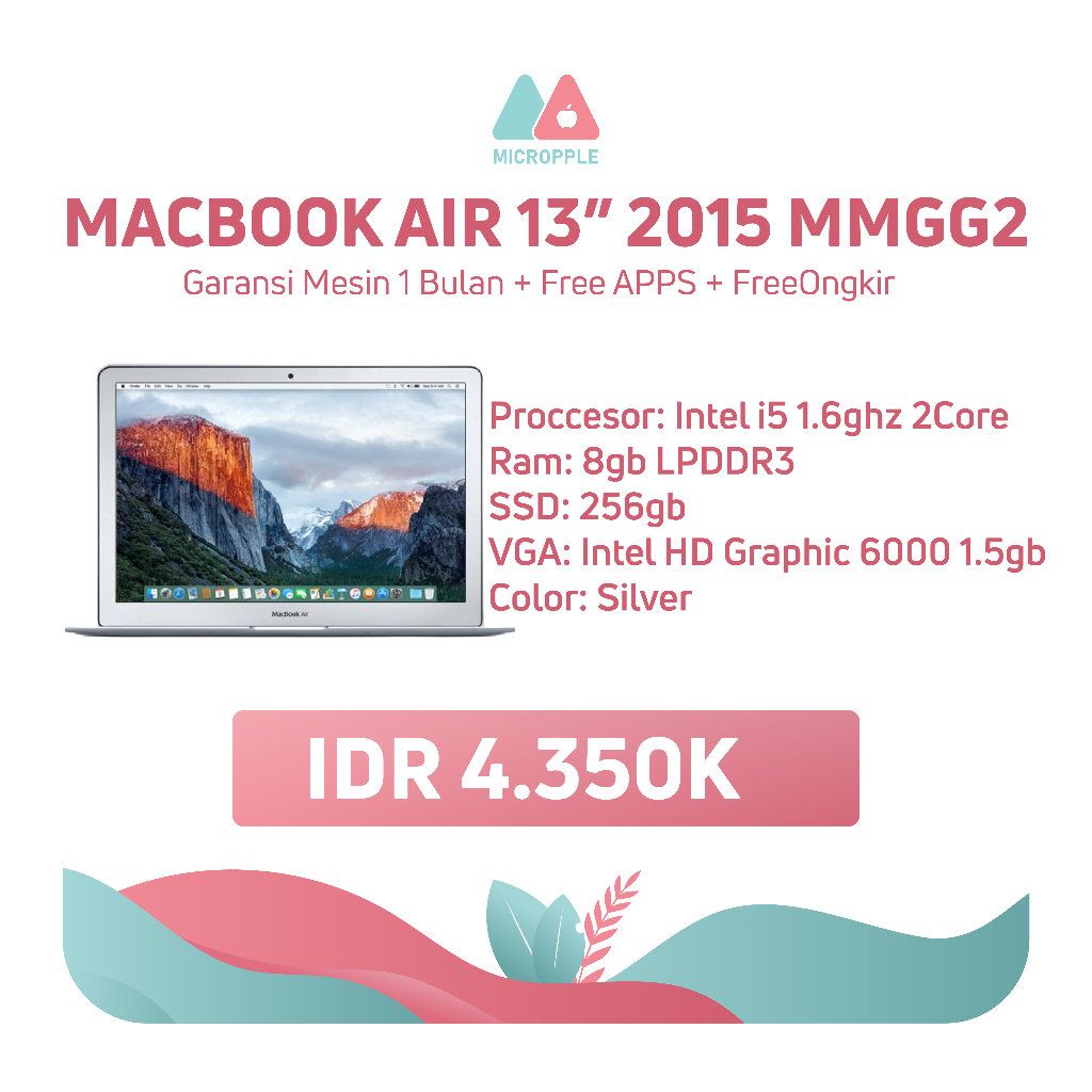 Macbook Air 13" 2015 8gb 256gb MMGG2 Mulus Like New