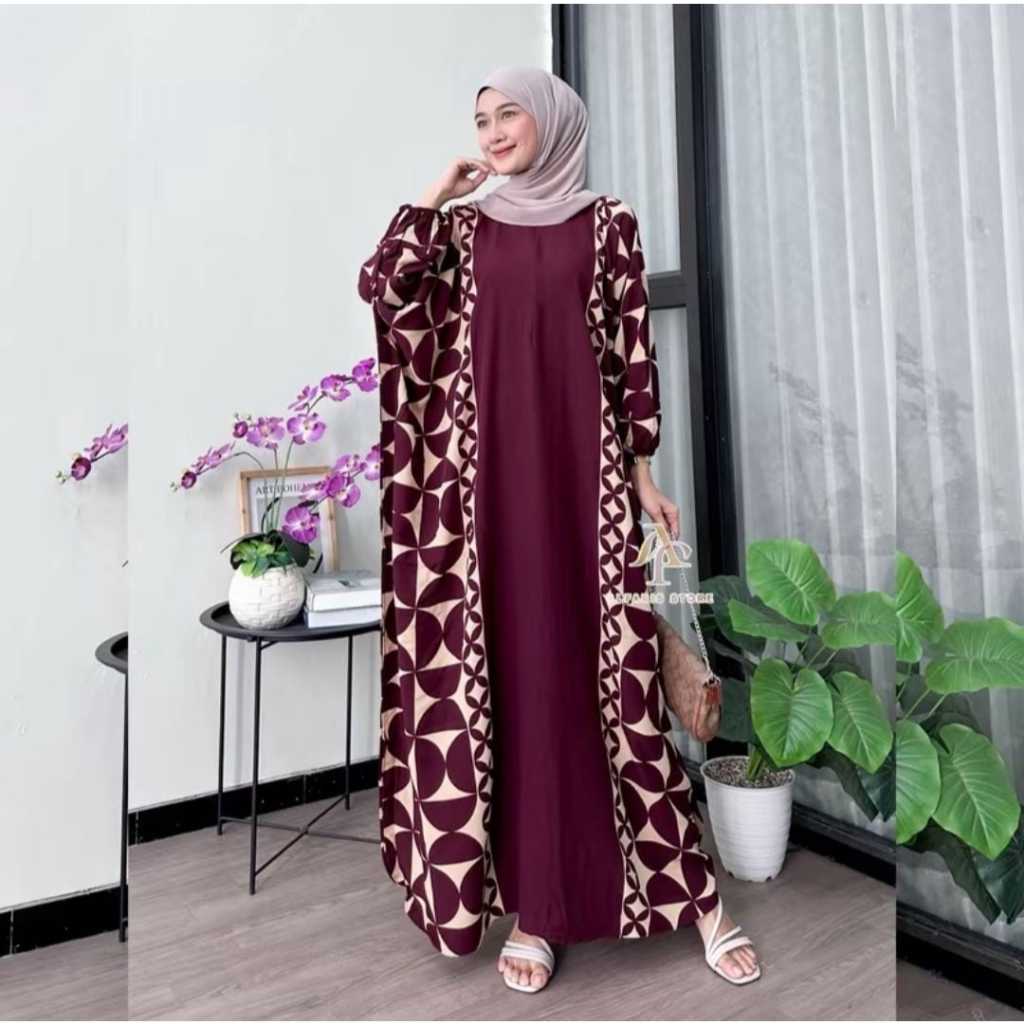 Kaftan Claudy Motif Batik Kawung Kaftan Rayon Premium Jumbo Busui Lengan Panjang Daster Kaftan Jumbo