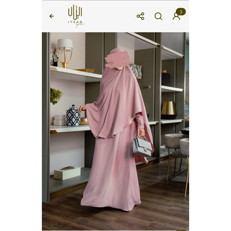 itsar syari mecca floral knit abaya dusty pink preloved