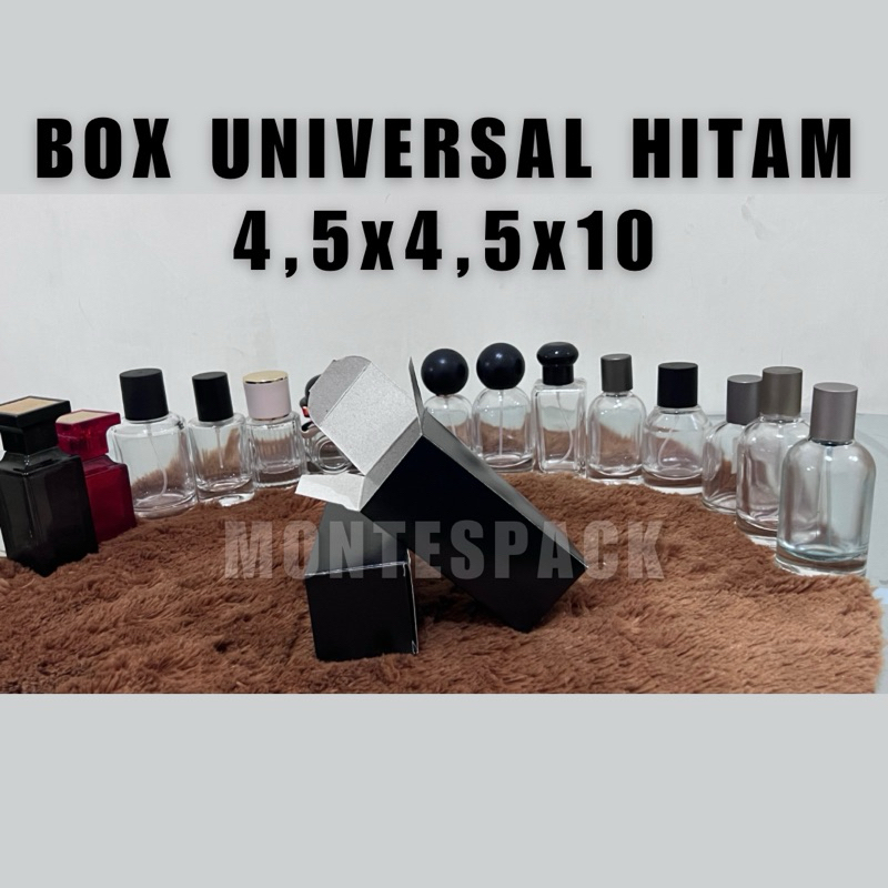 

Box Universal 4,5x4,5x10 cm HITAM | Box Reguler Universal untuk botol Bulat 30ml 50ml warna Hitam