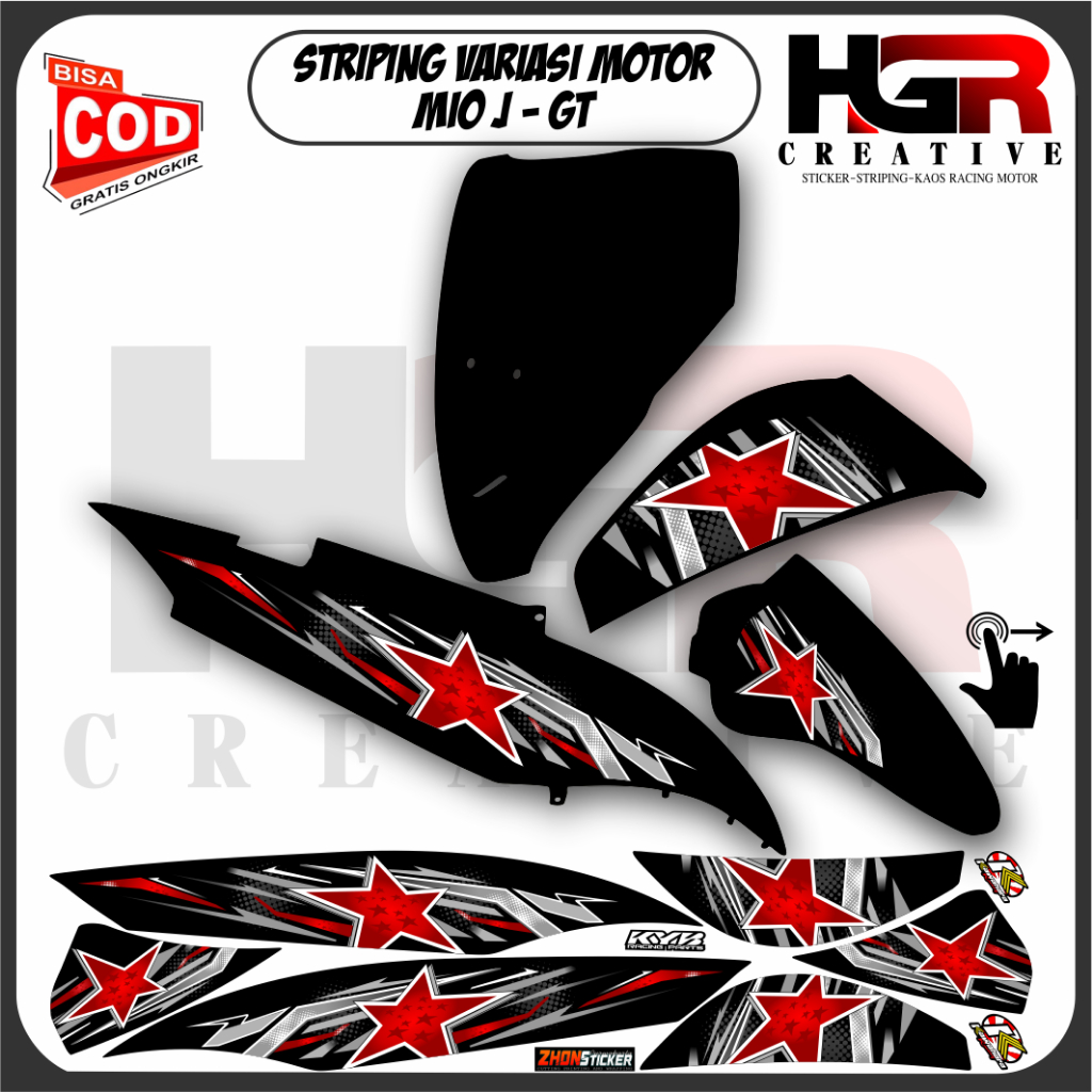 STRIPING LIS BINTANG VARIASI YAMAHA MIO J-GT STICKER BINTANG STAR POLET BODI MOTOR STIKER VARIASI