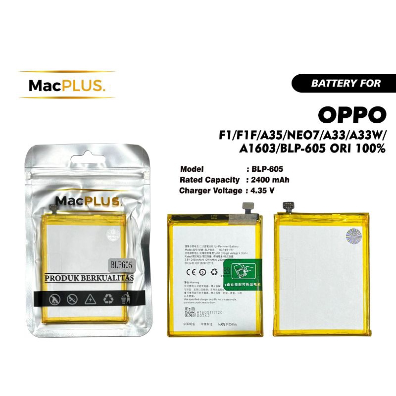 BATERAI BATRE BATRAI BATTERY BATT OPPO F1 F1F A35 NEO 7 A33 A33W A1603 BLP605 BLP 605 KUALITAS MACPL