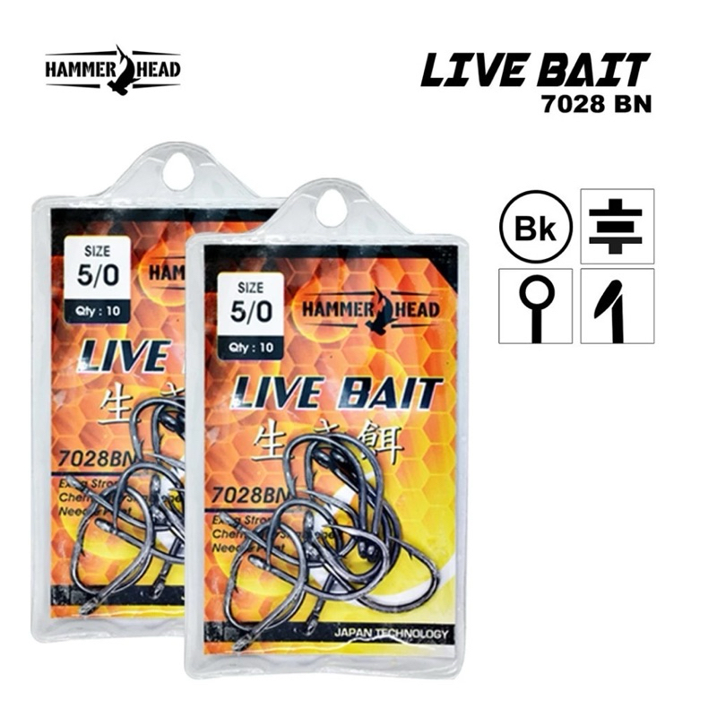 Kail Pancing Hammer Head Live Bait 7028BN Black Nickel Single Hook Untuk Umpan Hidup