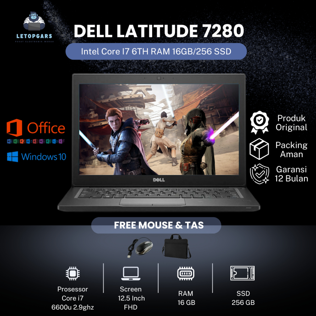 LAPTOP DELL 7280 I7 6TH RAM 16GB/256 SSD