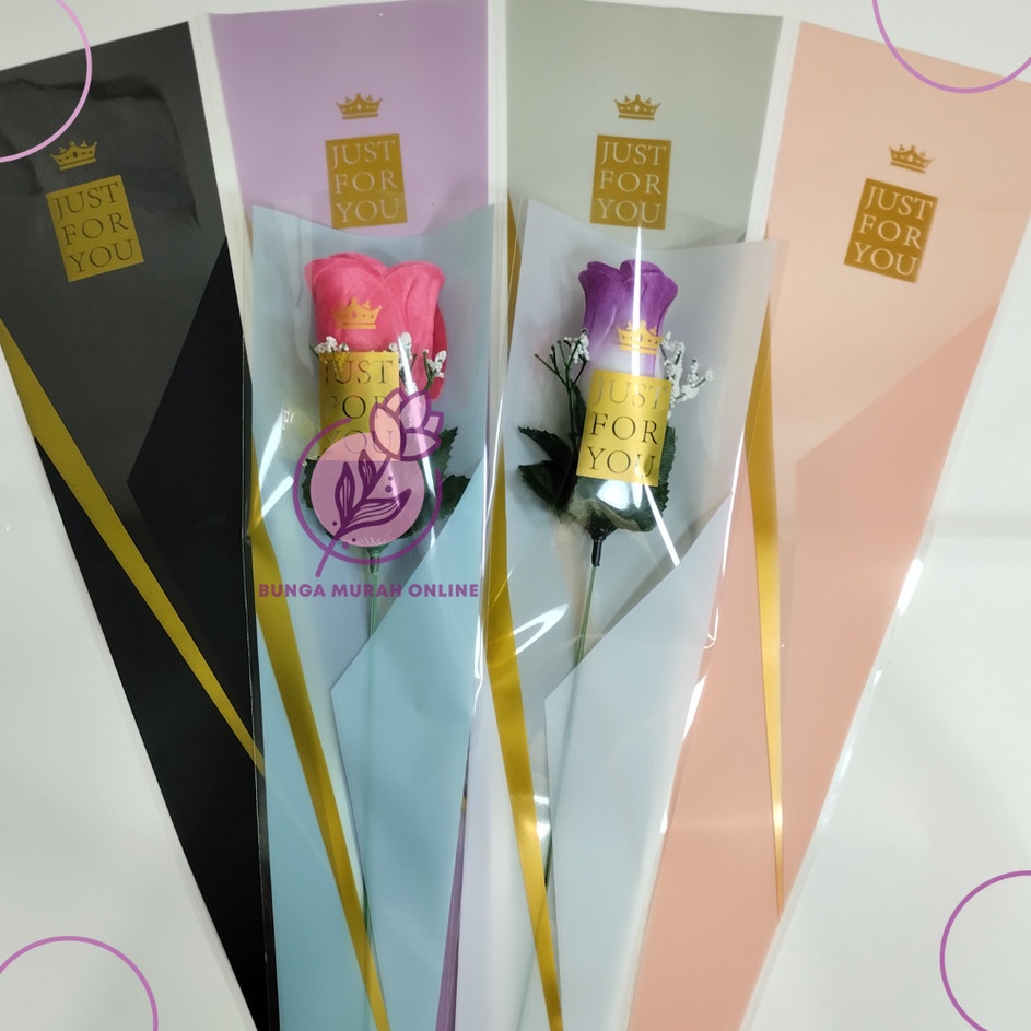 

First Order 5 LEMBAR Plastik Single Flower JUST FOR U Single Rose Wrapping Rose
