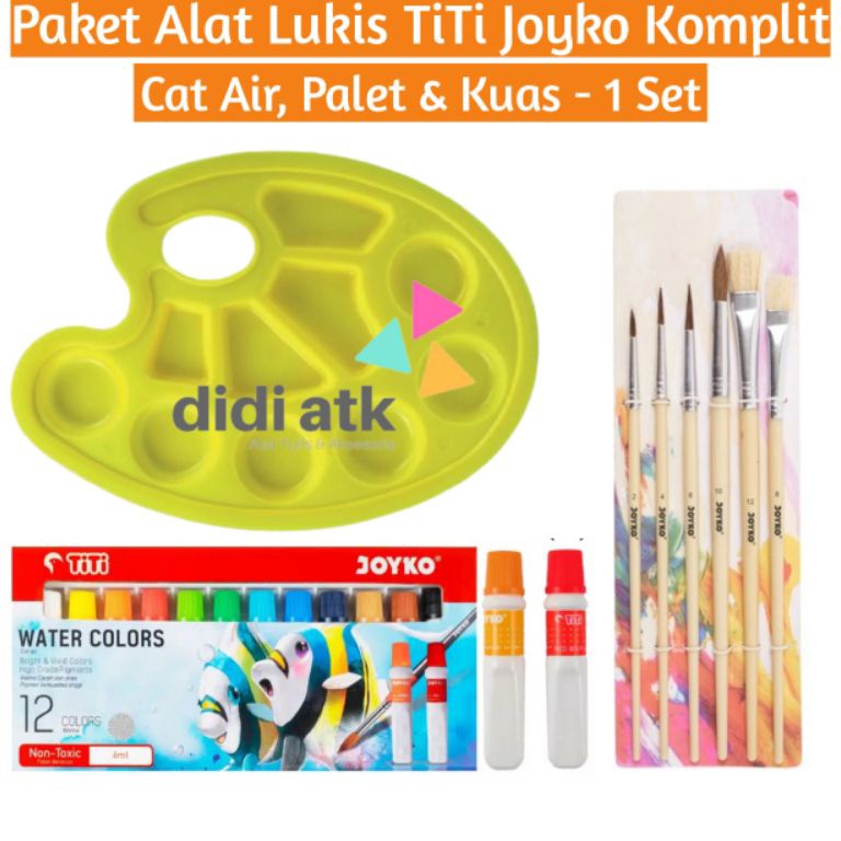 

Harga Ekonomis Paket Alat Lukis Lengkap TiTi Joyko 3 In 1 Cat Air Kuas Palet 1 Set