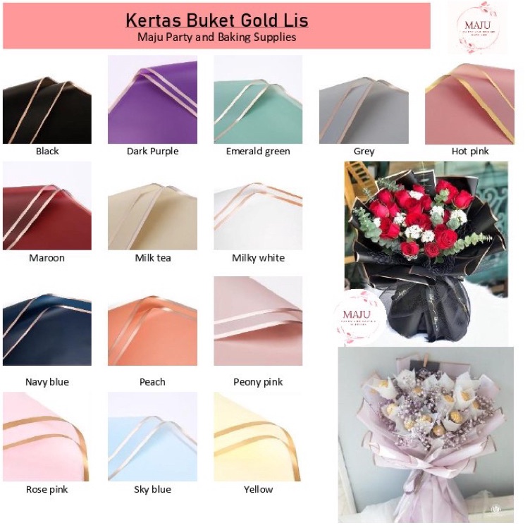 

Super Stok 2 lembar per pax Kertas Buket Lis Emas Gold Frame Flower Wrapping Kertas Bunga Flower Paper Cellophane Paper Kertas Kerajinan Bunga