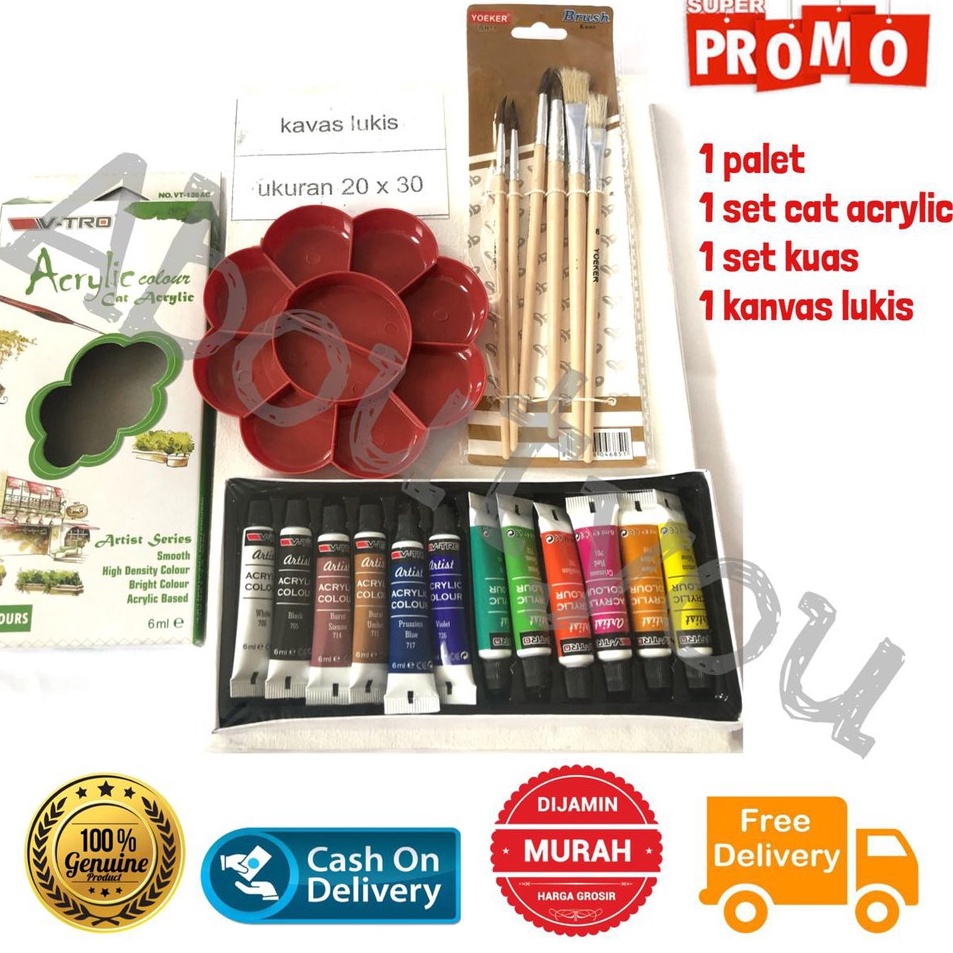 

Pusat Obral PAKET LUKIS KOMPLIT 4 in 1 KANVAS Besar Cat Akrilik Palet Kuas Set Melukis Lengkap