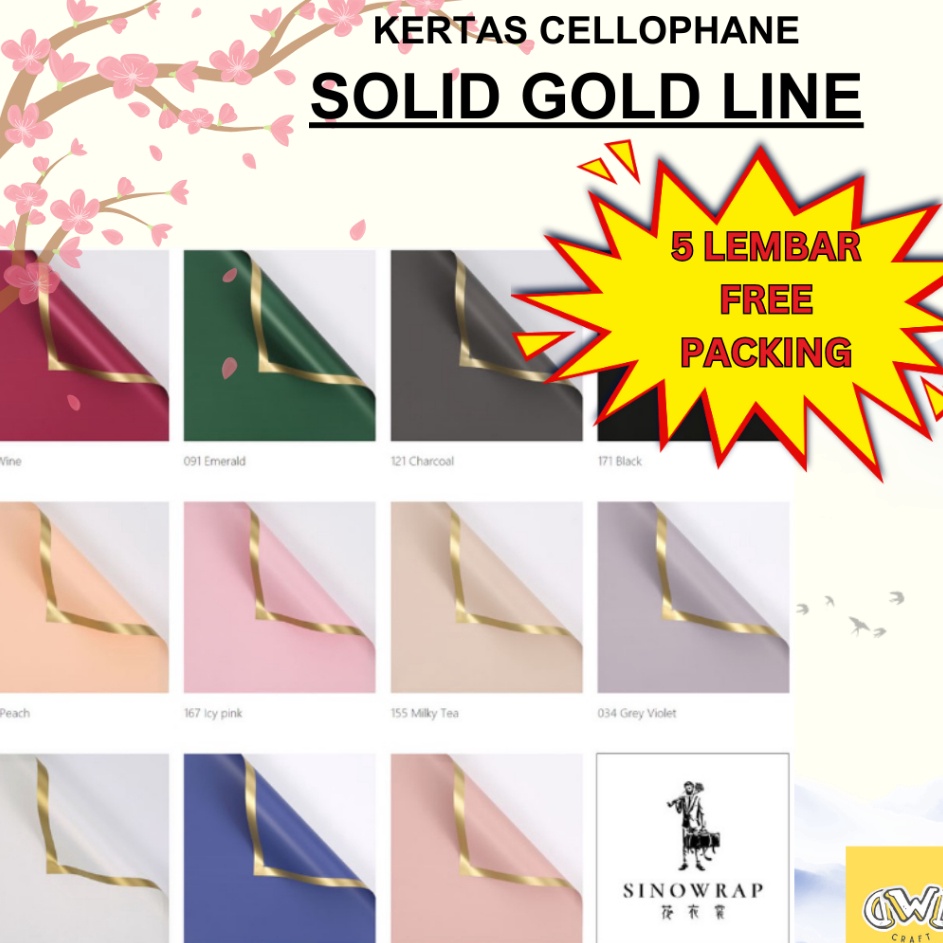 

Garansi Termurah 5 LEMBAR SOLID GOLD LINE Flower Wrapping Cellophane Kertas Buket Bunga Hand Bouquet