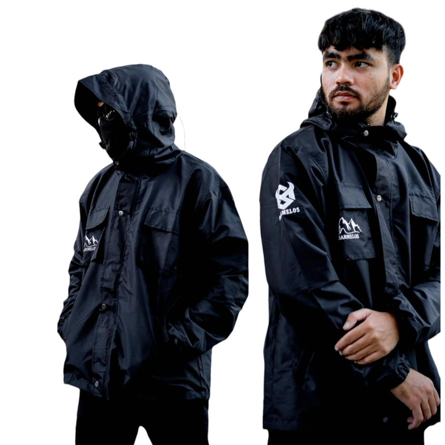 Jaket Casual Parka Parasut Waterproof Windbreaker Anorak Black - Jacket Outdoor Pria Wanita
