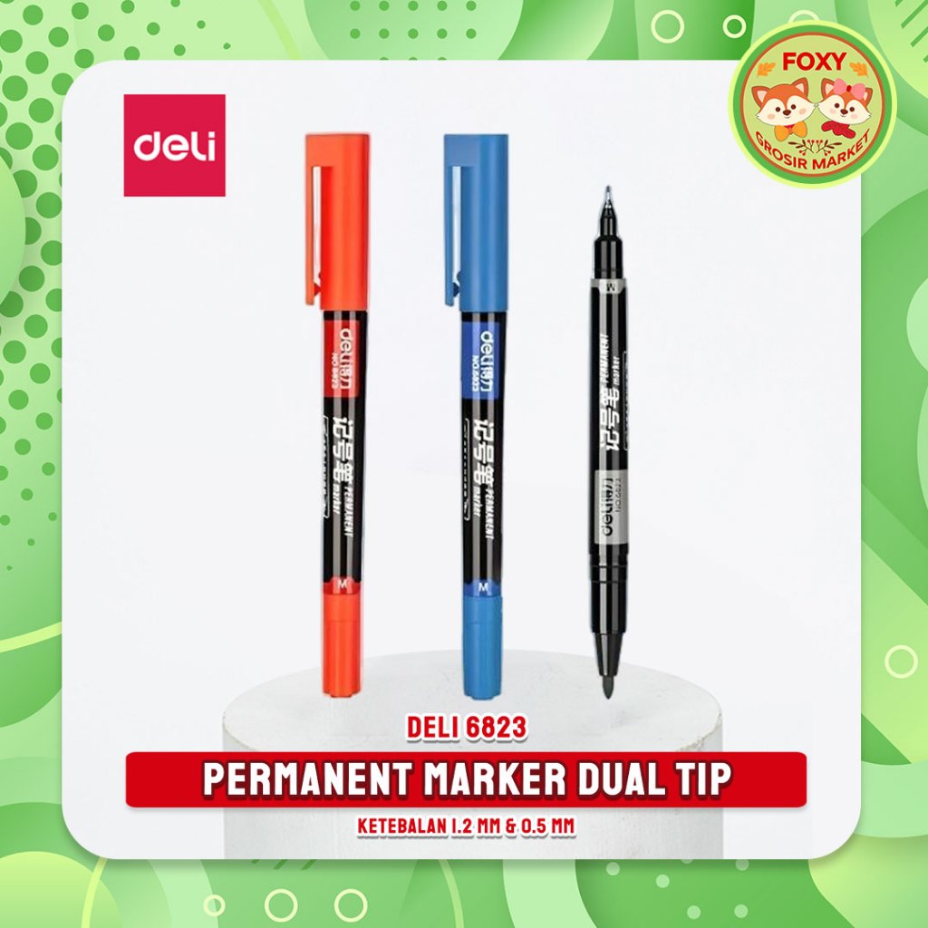 

Permanent Marker 6823 / Spidol Permanen Deli Double Tip / Dapat Menulis Disegala Permukaan