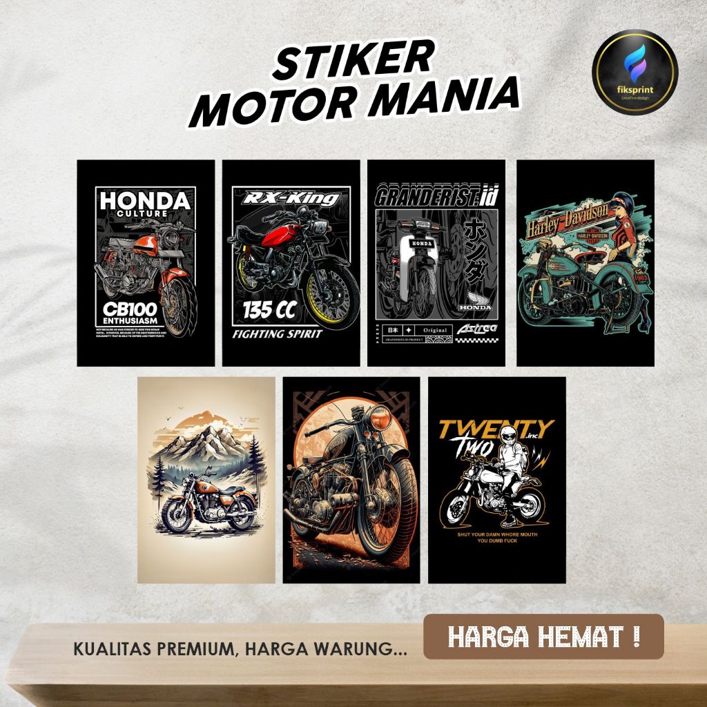 

Stiker motor mania classic premium (isi 49 pcs)