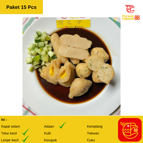 

Pempek Palembang Asli Rajawali88 15pcs (5lenjer, 5telur & 5adaan)