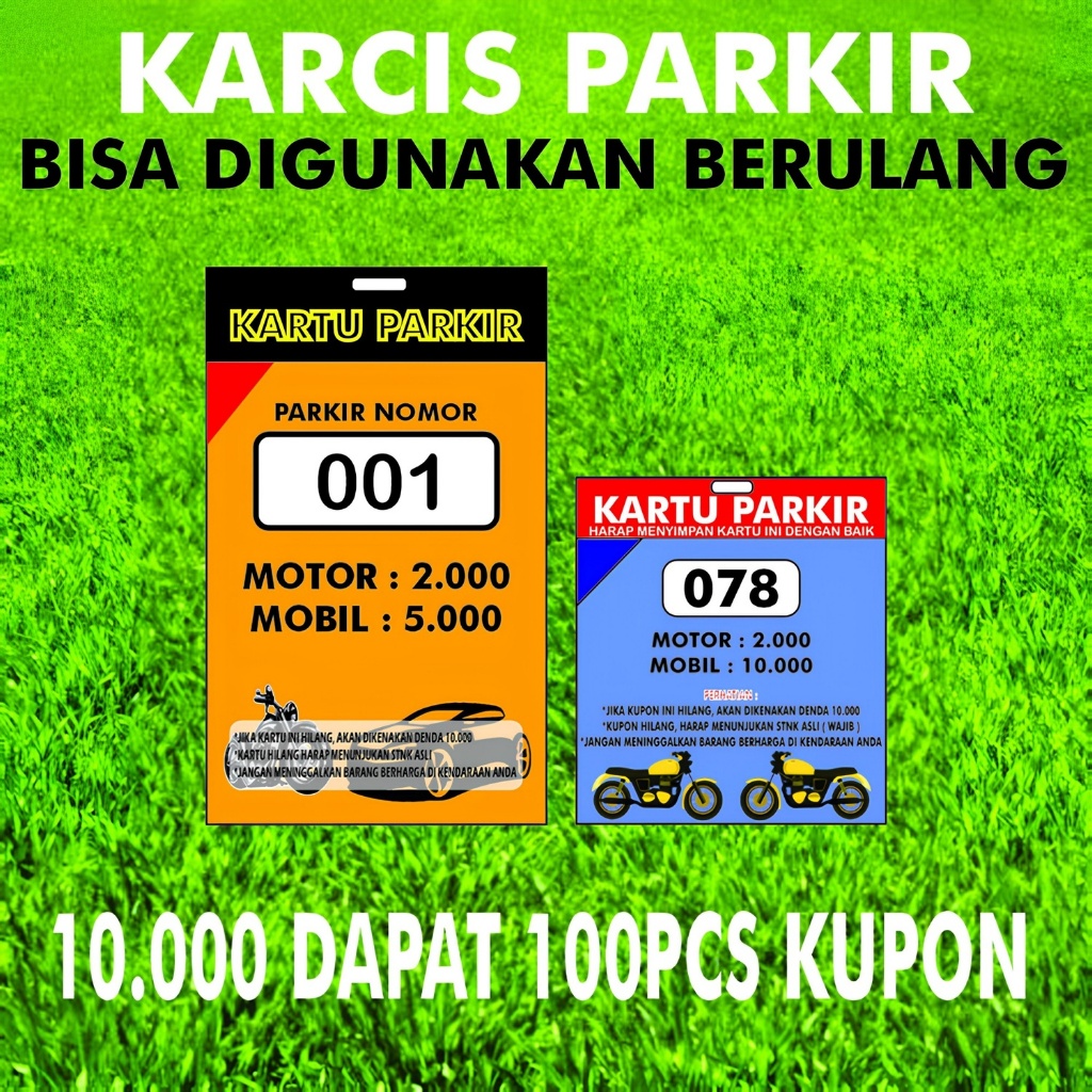 

KARCIS PARKIR/KARCIS MOTOR DAN MOBIL/KARCIS PARKIR CUSTOM/TIKET PARKIR/TIKET PARKIR MOTOR DAN MOBIL