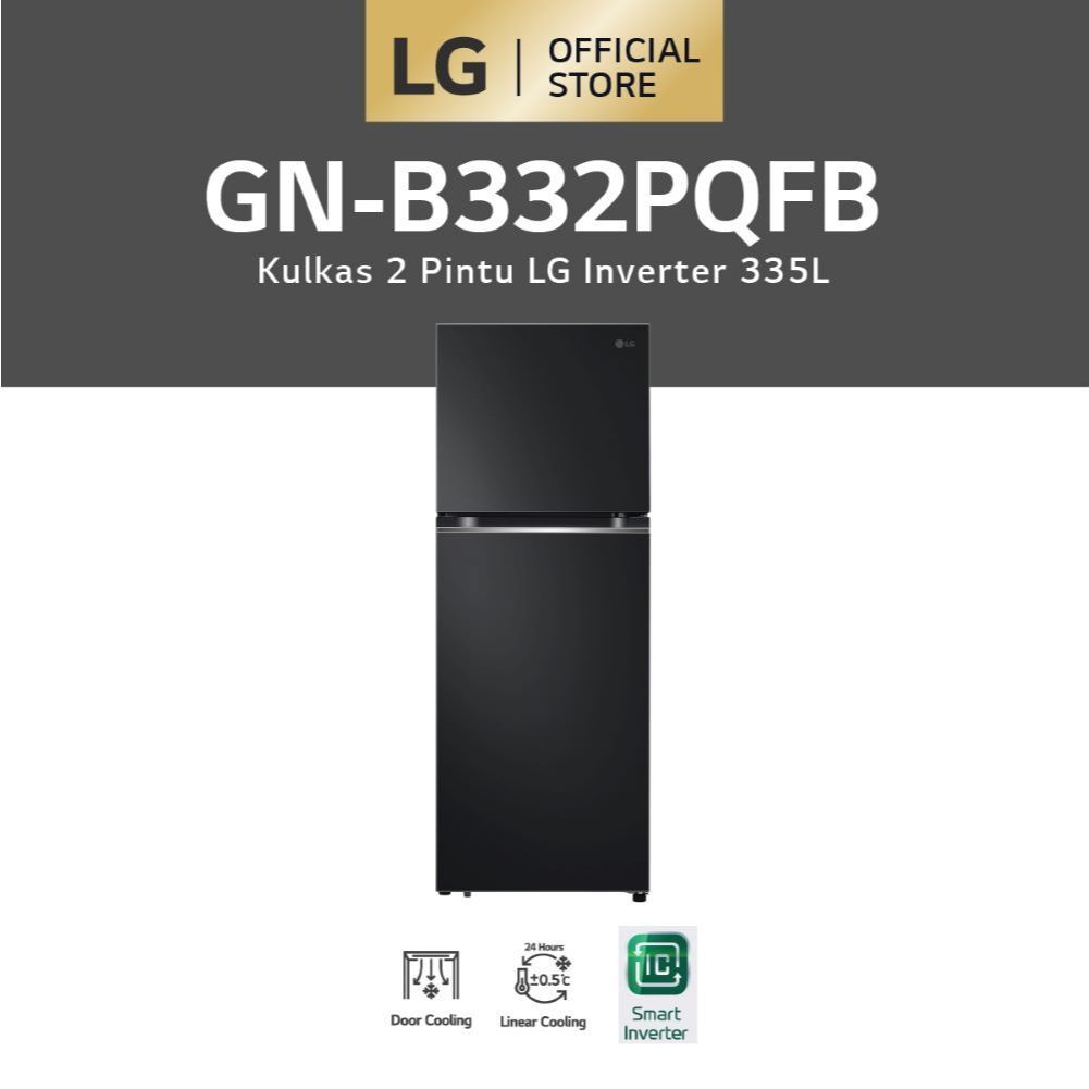 LG Kulkas 2 Door 360L Gross / 335L Nett Smart Inverter Compressor GN-B332PQRB