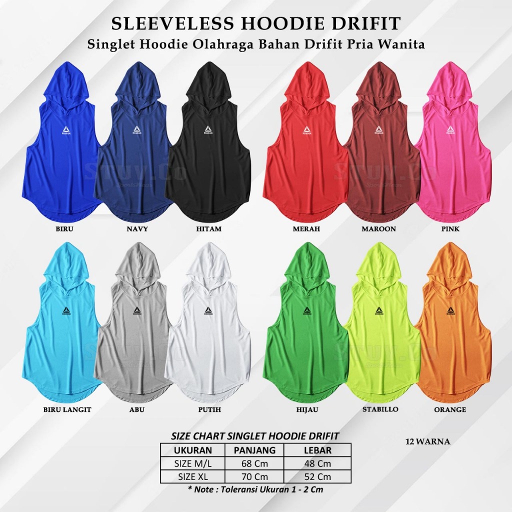 KAOS SINGLET HOODIE DRYFIT TANPA LENGAN JERSEY BAJU OLAHRAGA JOGGING PRIA WANITA