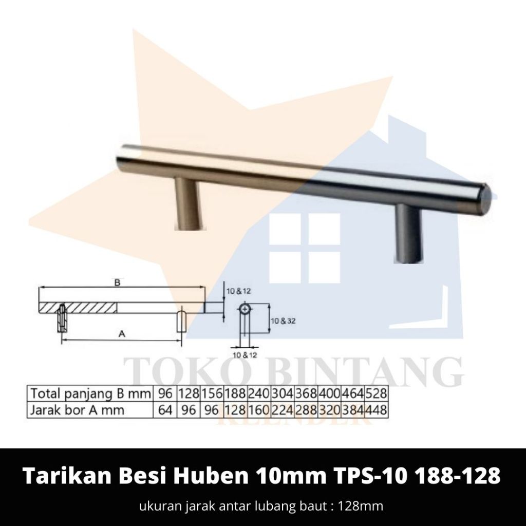 Huben Handle Tarikan Laci Lemari Besi 10mm TPS-10 188-128