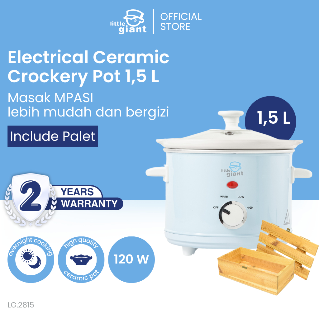 Little Giant Electrical Ceramic Crockery Pot 1,5 L (INCLUDE PALET KAYU) | Slow Cooker MPASI