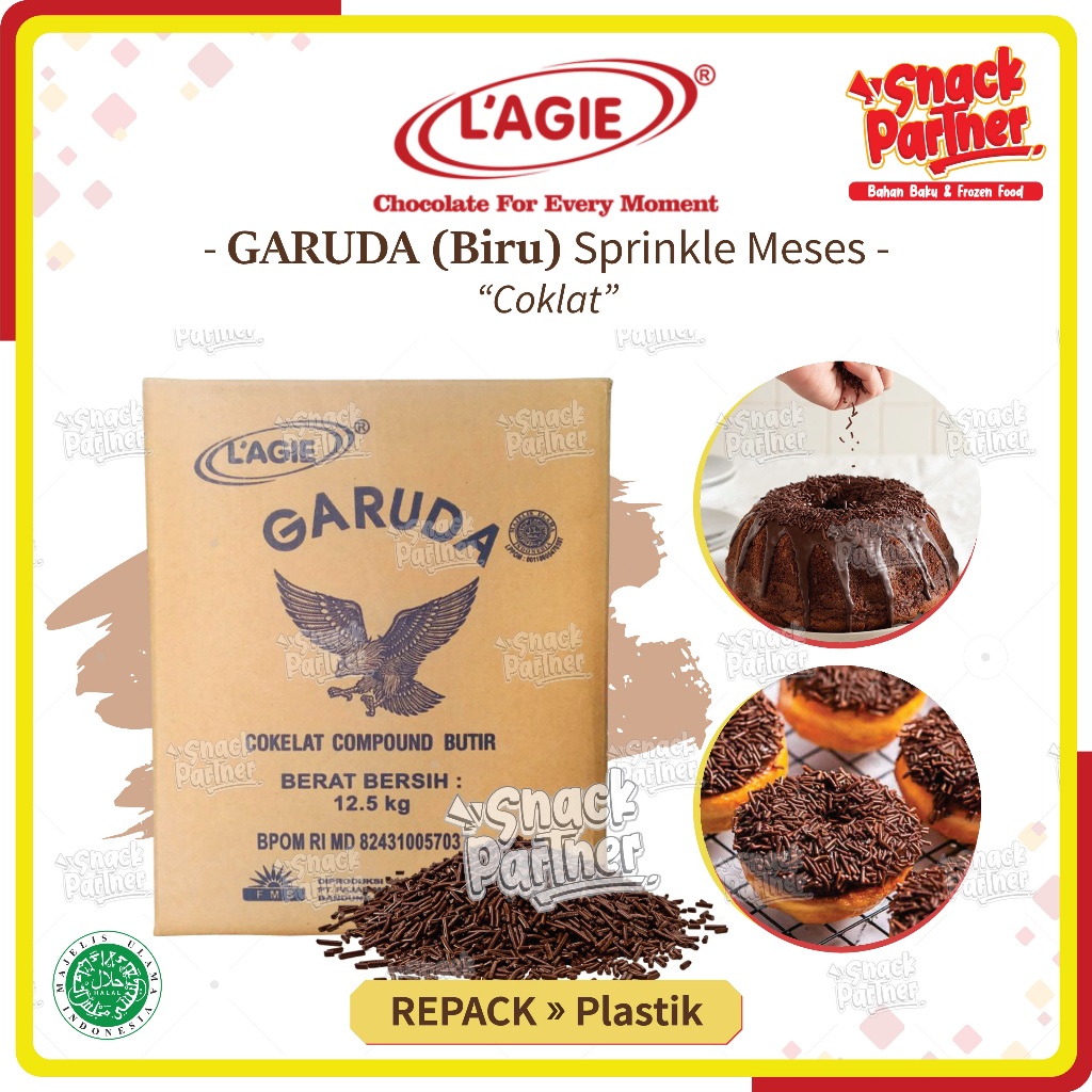 

L'AGIE GARUDA (BIRU) Repack 100 250 500 GR / 1 KG - LAGIE Meises / Sprinkle Coklat - Topping Meses Taburan Donut Roti Kue Cake Chocolate - Timbangan Kiloan Springkle Chocorice Ceres Premium