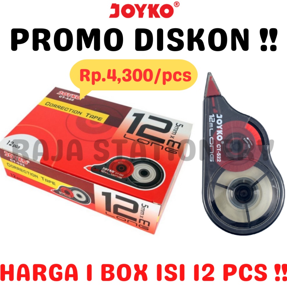 

KODE T28B JOYKO CORRECTION TAPE 12M CT522 TIPEX KERTAS JOYKO TIPX TIP X CT522 1 BOX 12PCS