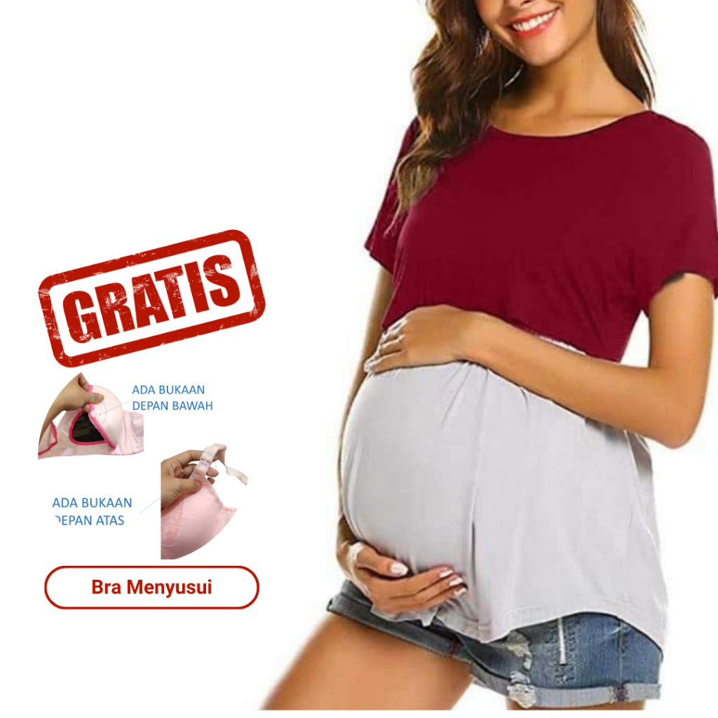 Daster Ibu Hamil dan Menyusui, Baju Bumil Bukaan Depan Piyama Busui Daster Midi Bahan Kaos Elastis