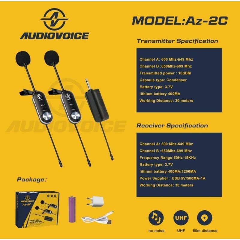 Mic wireless Audiovoice AZ-2C Original Double mic Clip ON