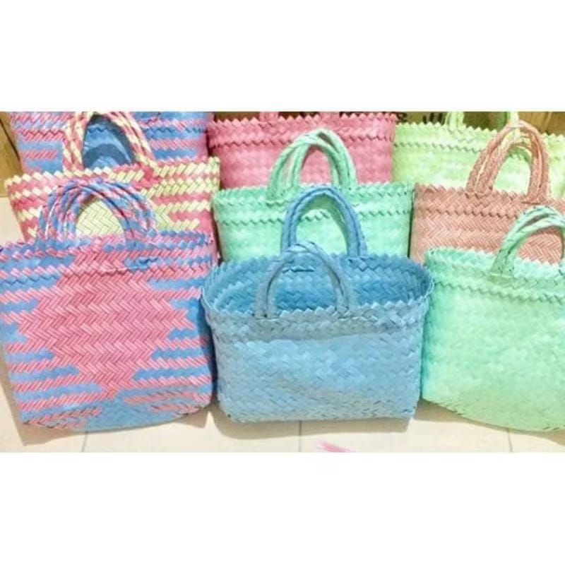 Keranjang Anyam Plastik Lurik / Tas Belanja / Tas Anyaman Tas Jinjing
