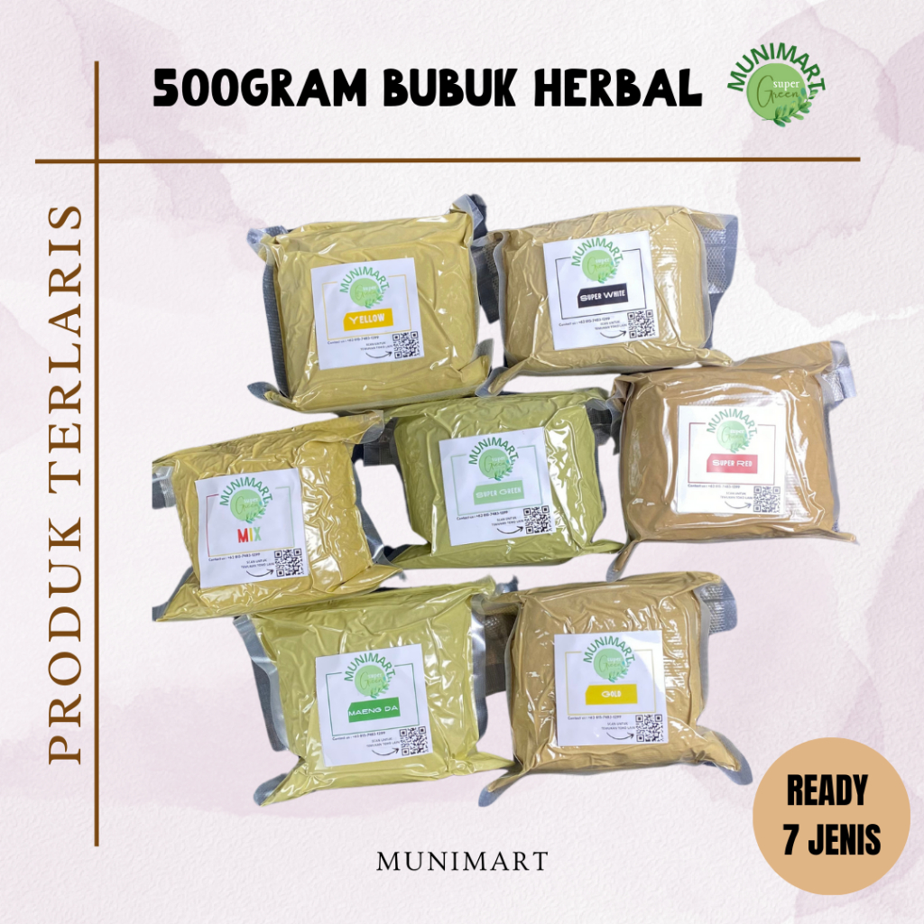 

Kemasan 500gram Readyy Green,white,red,yellow,mix,maengdaa,golld bubuk herbal