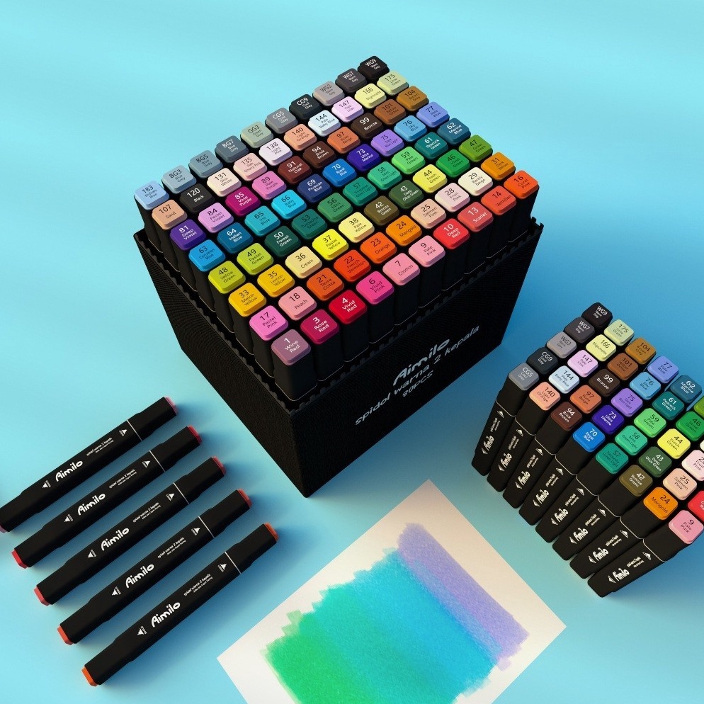 

KODE O67V WANJIALE Spidol Warna Sketsa Umum Dua Sisi Kepala Tulis Luas dan Halus Double Headed General Touch Marker Pen Animation Set